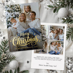 Merry Christmas Simple Elegant Photo Gold Foil Holiday Card
