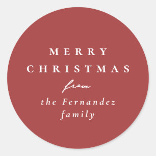 Merry Christmas simple elegant red holiday gift Classic Round Sticker