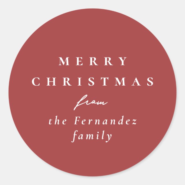 Merry Christmas simple elegant red holiday gift Classic Round Sticker (Front)