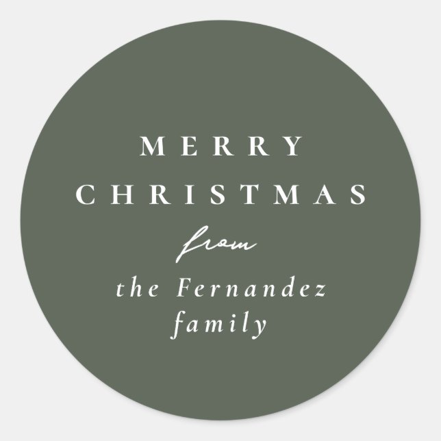 Merry Christmas simple elegant sage green holiday Classic Round Sticker (Front)