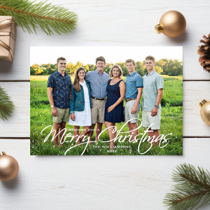 Merry Christmas Simple Elegant Script Family Photo Holiday Card