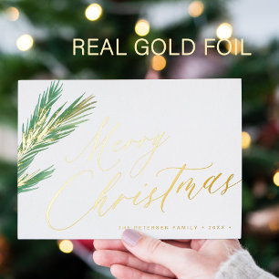 Merry Christmas simple elegant script gold Foil Holiday Card