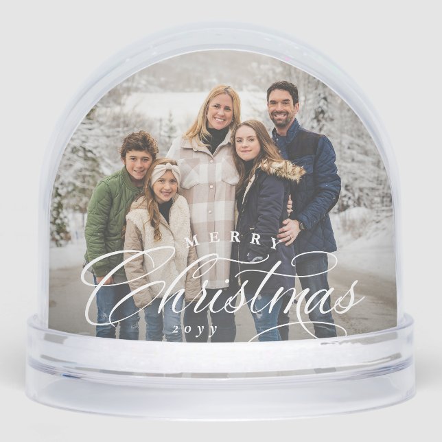 Merry Christmas simple elegant two photo holiday Snowglobe (Front)