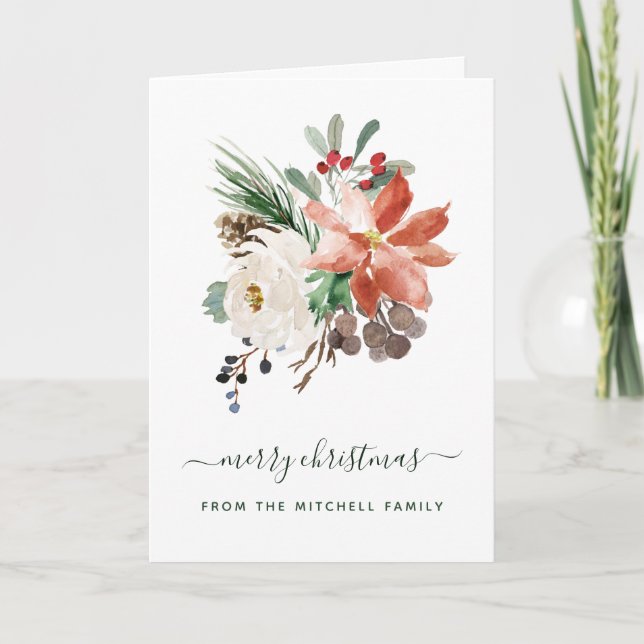 Merry Christmas | Simple Floral Holiday Card (Front)
