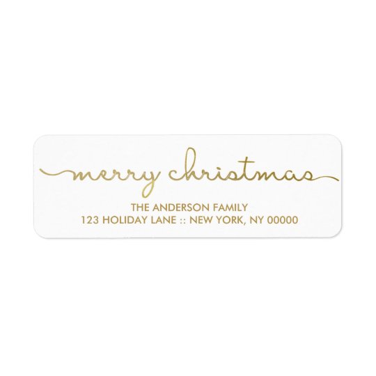 Merry Christmas Simple Gold Hand Lettered Label Return Address Label