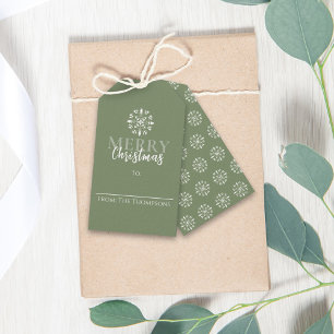 Merry Christmas Simple Green Elegant Snowflake Gift Tags