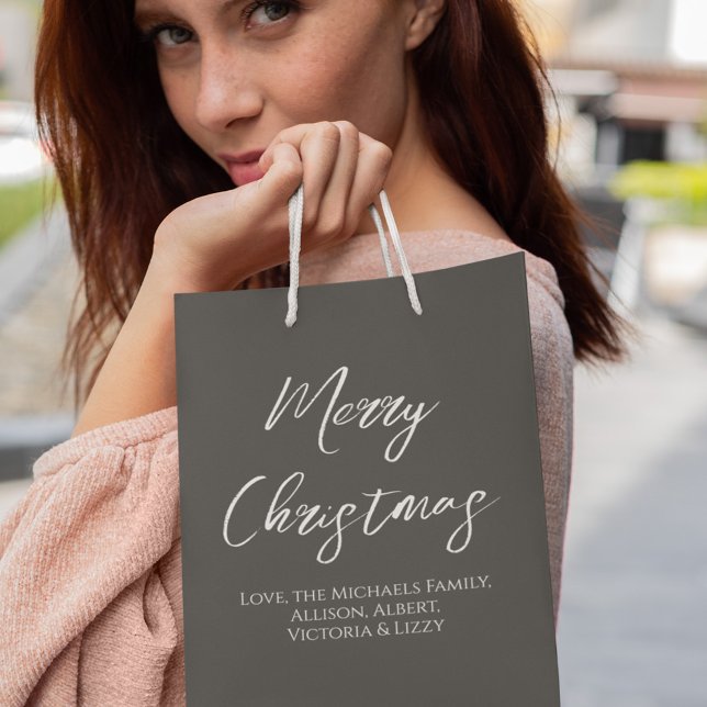 Merry Christmas Simple Minimalist Script Modern Medium Gift Bag (Simple calligraphy script Merry Christmas gift bag)