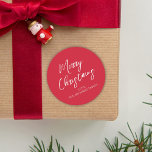 Merry Christmas Simple Minimalist Script Snowflake Classic Round Sticker<br><div class="desc">A Green Snowflake pattern with green against a gray background. Christmas holiday modern elegant cute, simple traditional merry Christmas, classic gray white chic typography, minimalist green snowflake pattern, minimal winter contemporary style, a modern hand lettering script font, whimsical typography template, classic family name calligraphy, Christmas holiday party favor gift, Christmas...</div>