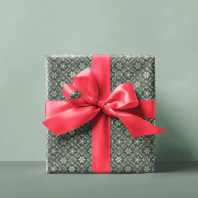 Merry Christmas Simple Minimalist Script Snowflake Wrapping Paper (Christmas wrapping paper sheets with green snowflake pattern)