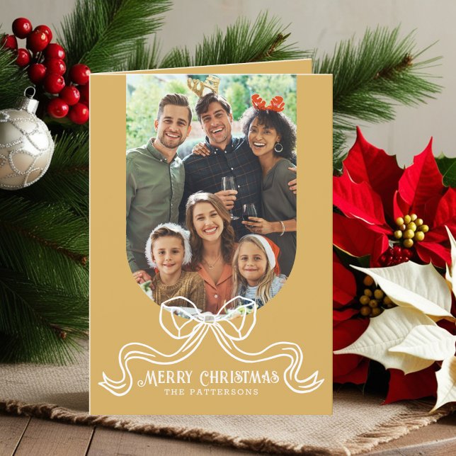 Merry Christmas Simple Modern Coquette Bow Photo Holiday Card (Creator Uploaded)