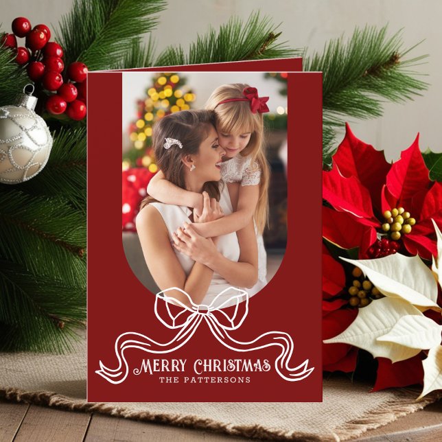 Merry Christmas Simple Modern Coquette Bow Photo Holiday Card (Creator Uploaded)