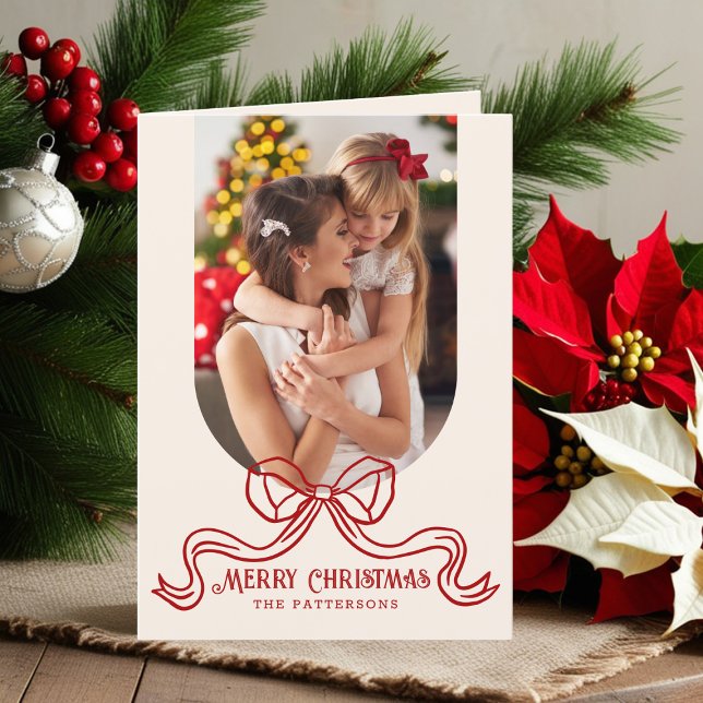 Merry Christmas Simple Modern Coquette Bow Photo Holiday Card (Creator Uploaded)