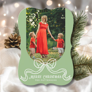 Merry Christmas Simple Modern Coquette Bow Photo Holiday Card