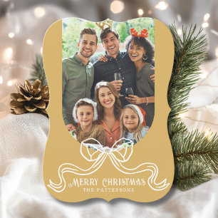 Merry Christmas Simple Modern Coquette Bow Photo Holiday Card
