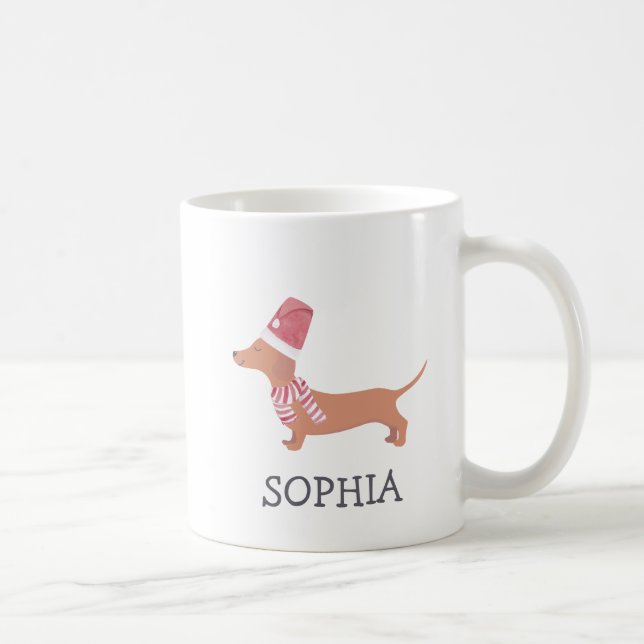 Merry Christmas Simple Modern Dachshund Dog  Coffee Mug (Right)