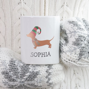 Merry Christmas Simple Modern Dachshund Dog Coffee Mug