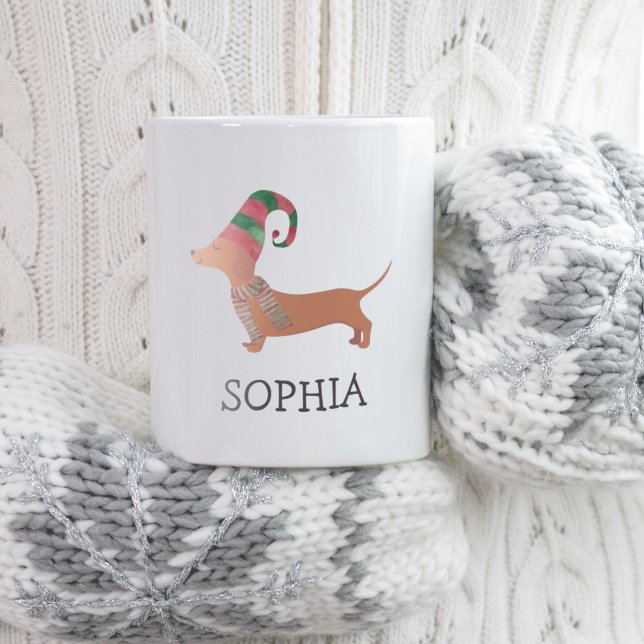 Merry Christmas Simple Modern Dachshund Dog  Coffee Mug (Merry Christmas Simple Modern Dachshund Dog Coffee Mug
)