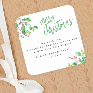 Merry Christmas simple modern family name Square Sticker