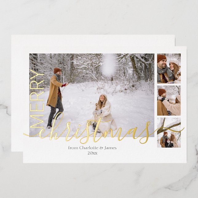 Merry Christmas Simple Modern Personalised Foil Holiday Card (Front/Back)