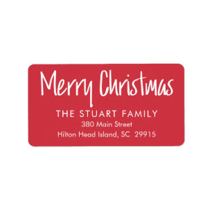 Merry Christmas Simple Modern Red Return Address Label