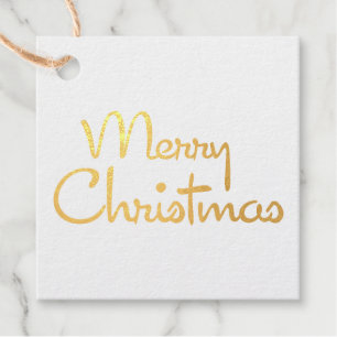 Merry Christmas Simple Modern Script Gold Favour Tags