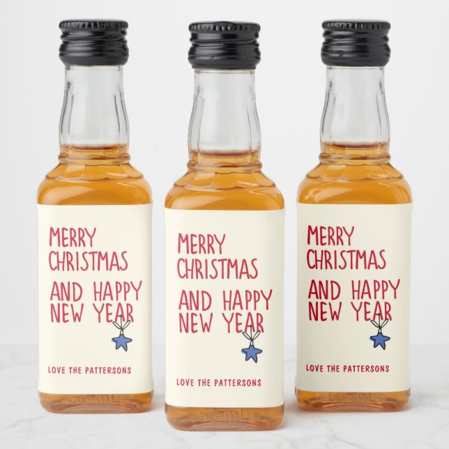 Merry Christmas Simple Modern Typography Liquor Bottle Label (Bottles)