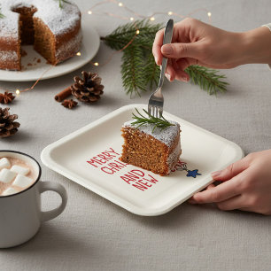 Merry Christmas Simple Modern Typography Paper Plate