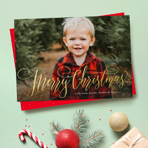 Merry Christmas simple one photo family Foil Holiday Card