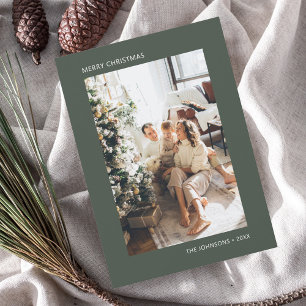 Merry Christmas Simple Photo Green Holiday Card