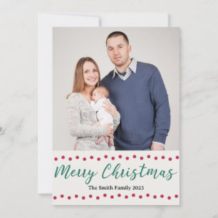 Merry Christmas Simple Red and Green Custom Photo Holiday Card