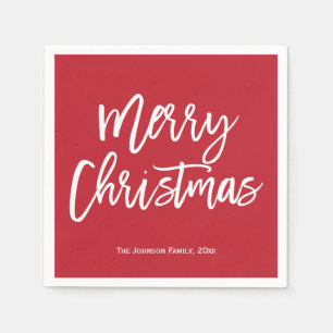 Merry Christmas Simple Red And White Napkins