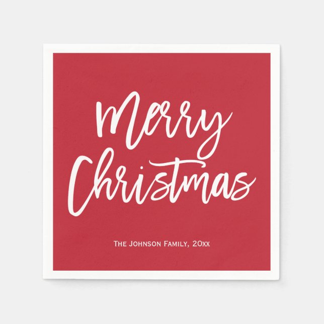 Merry Christmas Simple Red And White Napkins (Front)