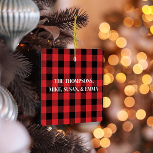 Merry Christmas Simple Red Buffalo Plaid  Ceramic Ornament