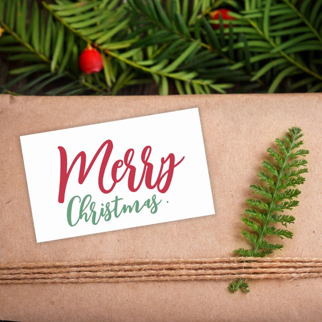 Merry Christmas Simple Red Green Script  Rectangular Sticker (Merry Christmas Simple Red Green Script White Rectangular Sticker)