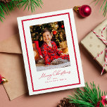 Merry Christmas simple red wavy frame photo Holiday Card<br><div class="desc">With its cute red frame, this one-photo Christmas card is the perfect way to send holiday cheer. "Merry Christmas" in a fun script sits below a single vertical photo and pairs nicely with your custom personalised text. This simple holiday card is great for families, couples and more. The back of...</div>