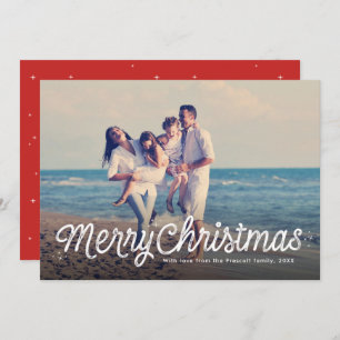 Merry Christmas simple retro script one photo Holiday Card