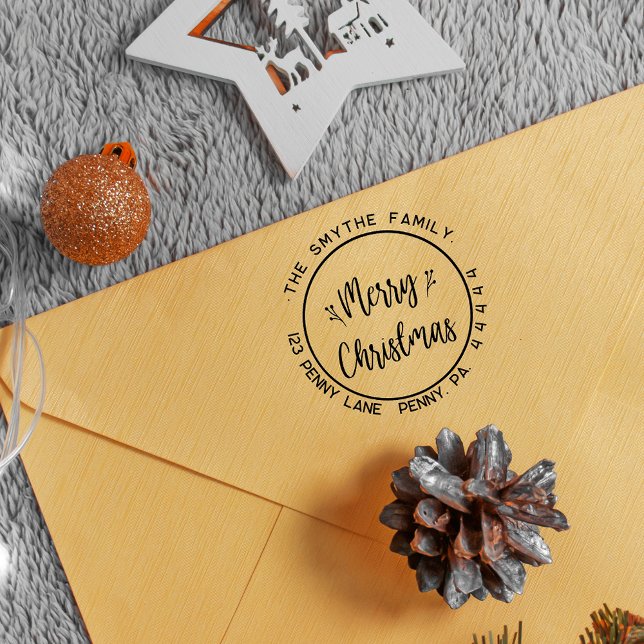 Merry Christmas Simple Round Family Name Rubber Stamp (Merry Christmas Round Family Name Rubber Stamp
)