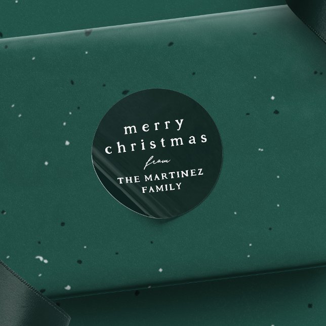 Merry Christmas simple rustic dark green holiday Classic Round Sticker (Creator Uploaded)