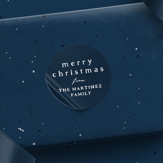 Merry Christmas simple rustic navy blue holiday Classic Round Sticker (Creator Uploaded)
