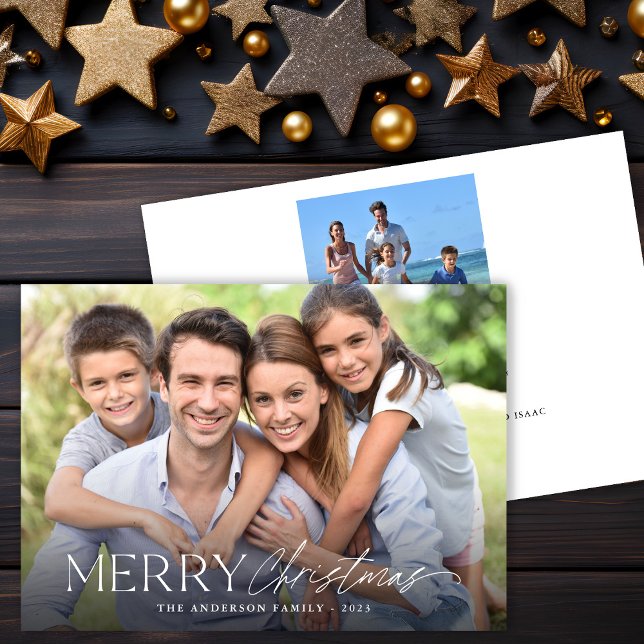 Merry Christmas Simple Script 2 Photo Holiday Card (Creator Uploaded)