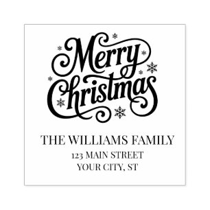 Merry Christmas simple script return address Rubber Stamp