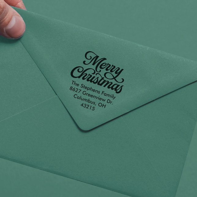 Merry Christmas simple script return address Self-inking Stamp (Creator Uploaded)