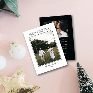 Merry Christmas Simple Stylish Frame Black & White Holiday Card