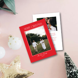 Merry Christmas Simple Stylish Frame Festive Red Holiday Card