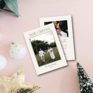 Merry Christmas Simple Stylish Frame Neutral Cream Holiday Card