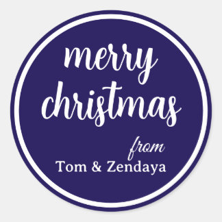 Merry Christmas Simple Stylish Modern Minimal Mono Classic Round Sticker