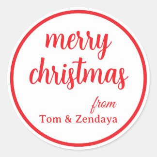 Merry Christmas Simple Stylish Modern Minimal Mono Classic Round Sticker