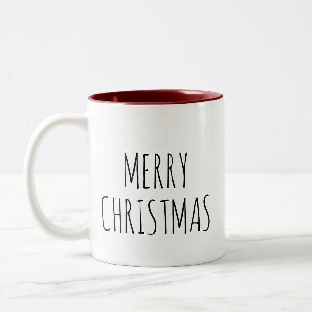 Merry Christmas Simple  Two-Tone Coffee Mug (Left)