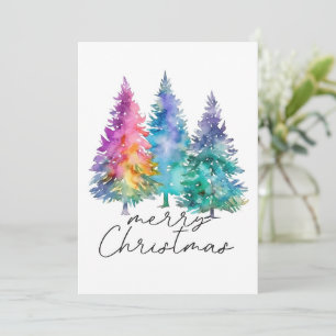 Merry Christmas simple watercolor christmas trees Holiday Card