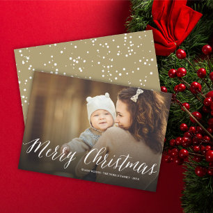 Merry Christmas Simple White Script Modern Photo Holiday Card